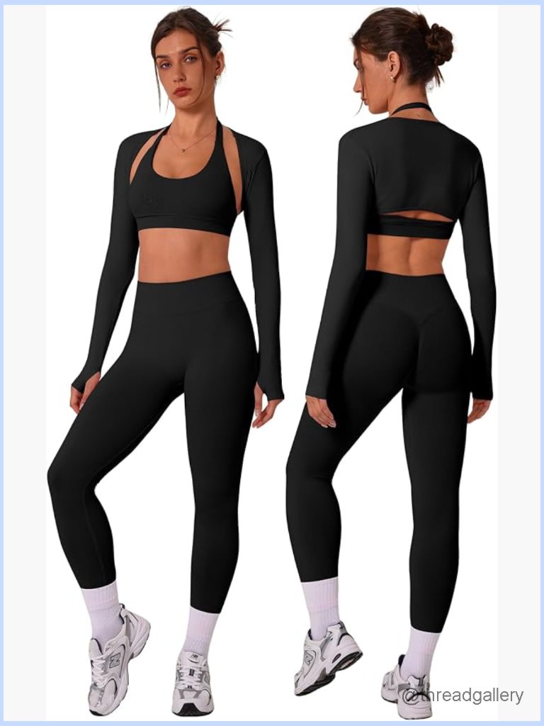 3 Piece Seamless Workout Set With Sports Bra & Leggings